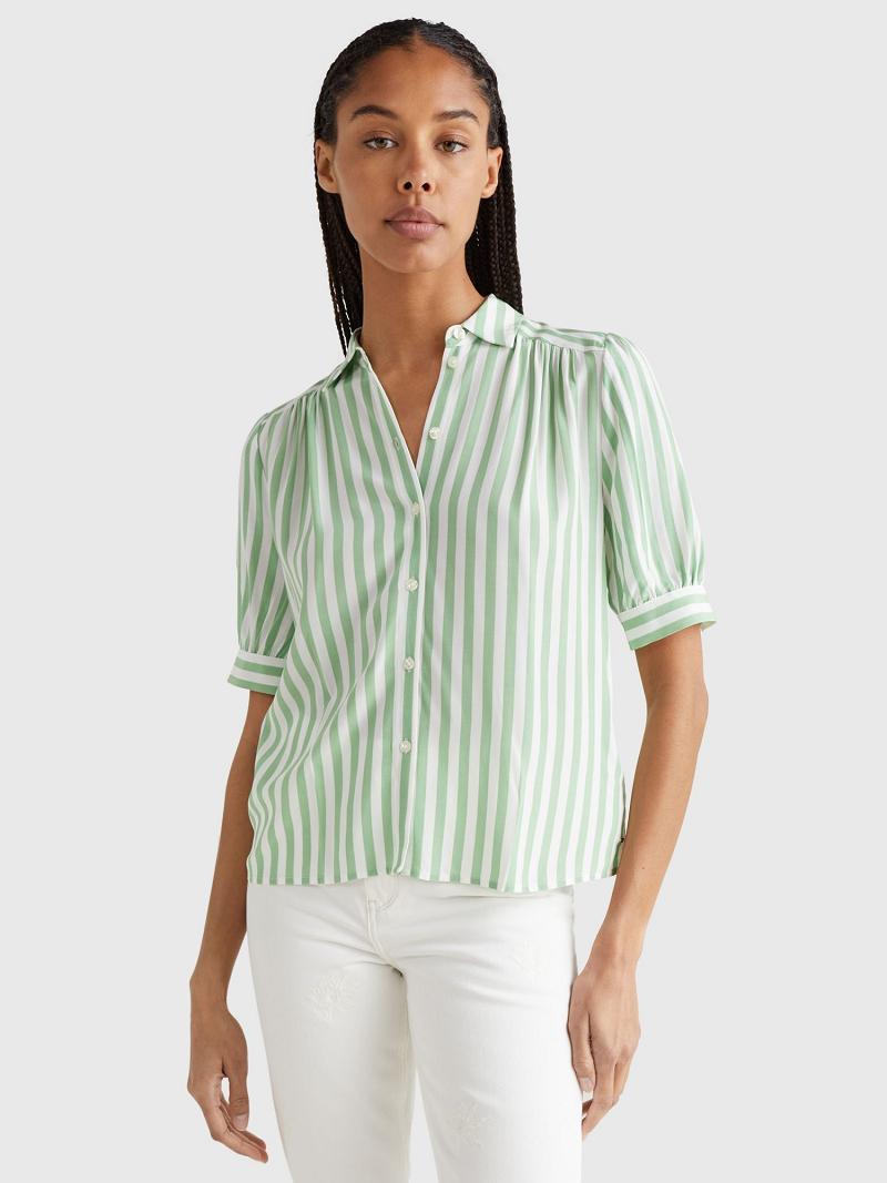 Női Tommy Hilfiger Stripe Half-Sleeve Blouses Menta | HU 20LIS